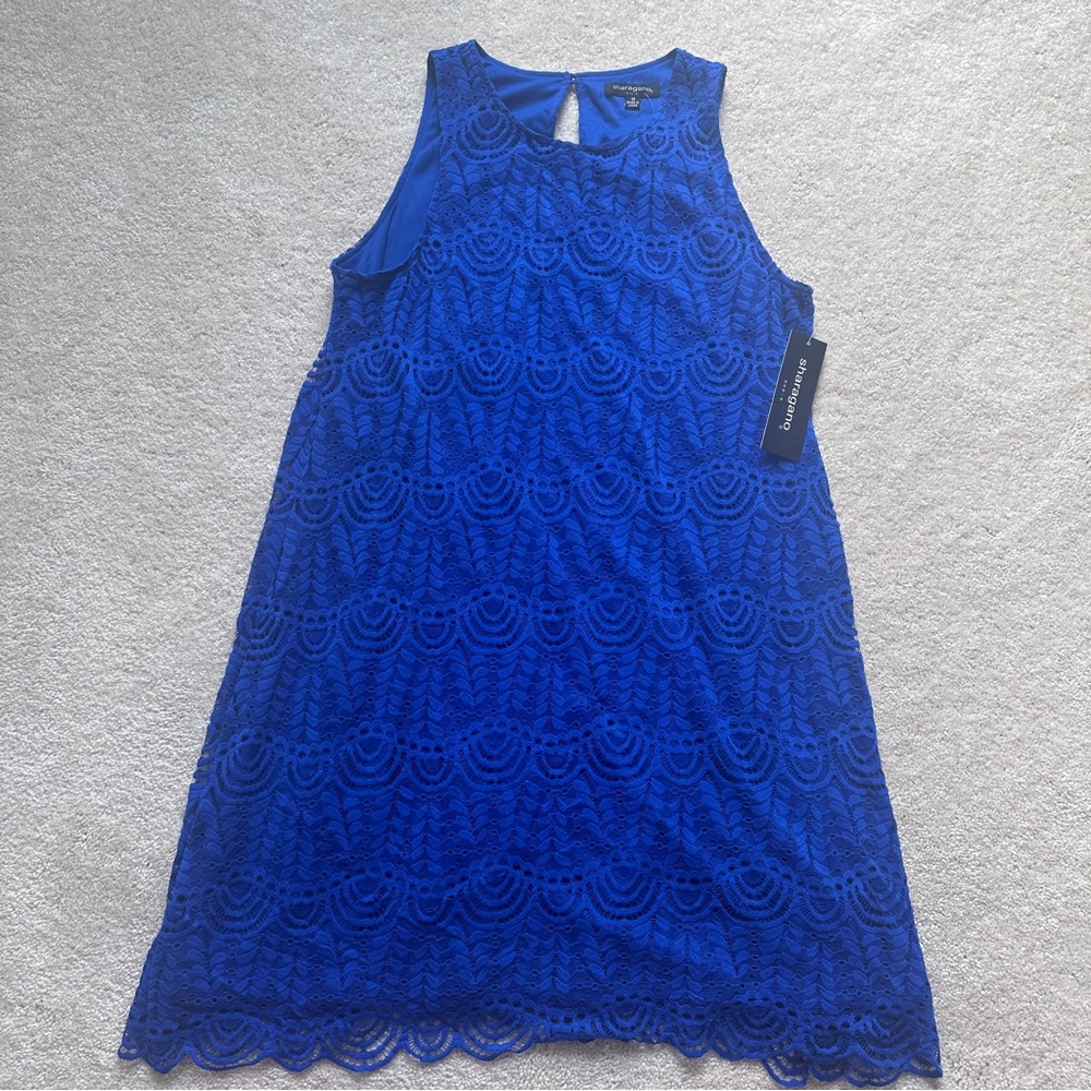 Cobalt Blue Lace Sharagano Dress Size 10 New with Tags